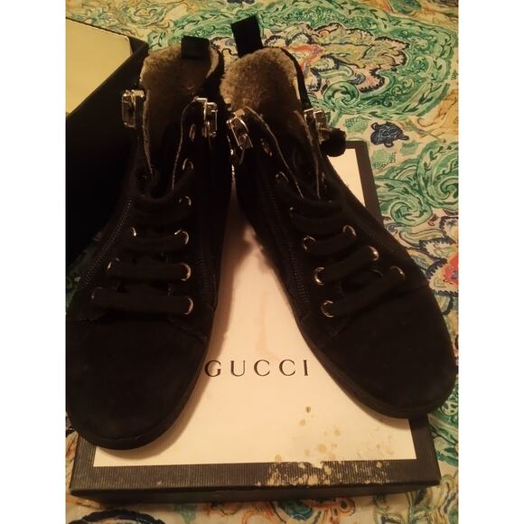 Kids Size 12.5 (29) Authentic GUCCI shoes, High Tops, Black Suede, Zip EUC - Picture 3 of 10